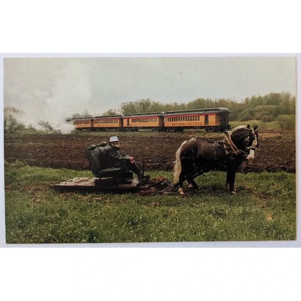 Arcade‎ & Attica Railroad Centennial Train Farmer & Horse Team New York Postcard